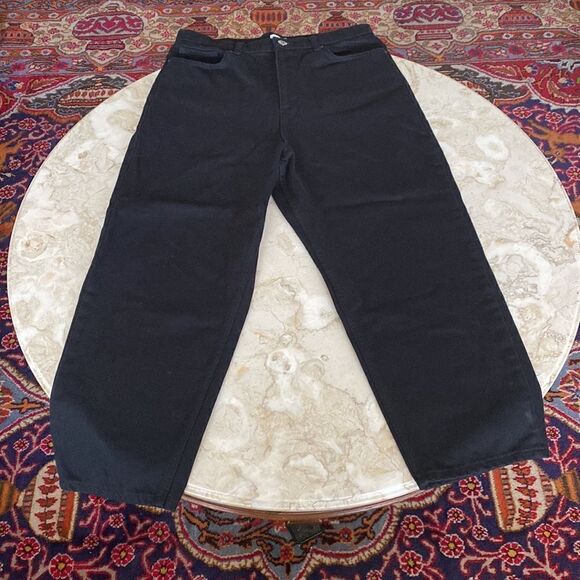 KIN by John Lewis High Waist Baggy Taper Heavy Black Cotton Crop Jeans - Picture 2 of 13